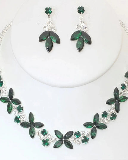 Rhinestone Crystal Necklace And Earring Set - ShopEasier