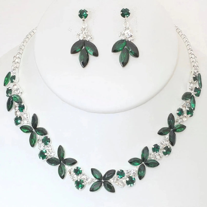 Rhinestone Crystal Necklace And Earring Set - ShopEasier