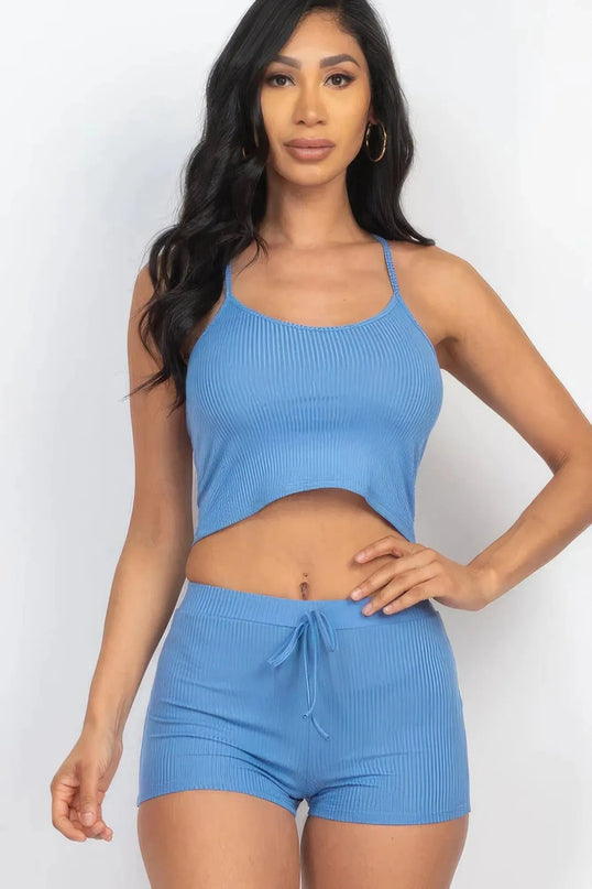 Ribbed Crop Cami Top & Shorts Set - ShopEasier