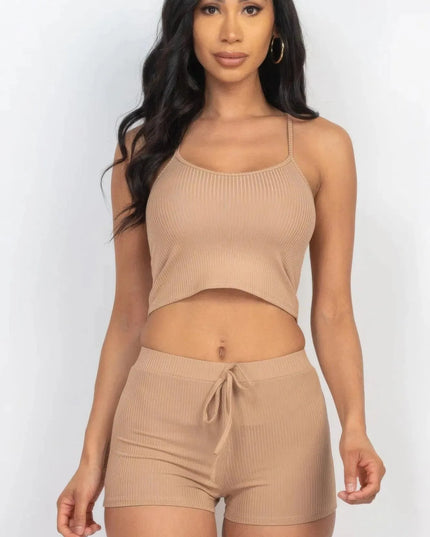 Ribbed Crop Cami Top & Shorts Set - ShopEasier