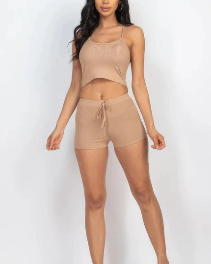 Ribbed Crop Cami Top & Shorts Set - ShopEasier