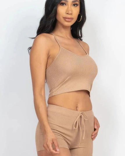 Ribbed Crop Cami Top & Shorts Set - ShopEasier