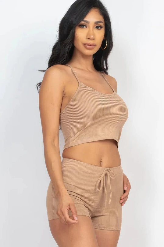 Ribbed Crop Cami Top & Shorts Set - ShopEasier