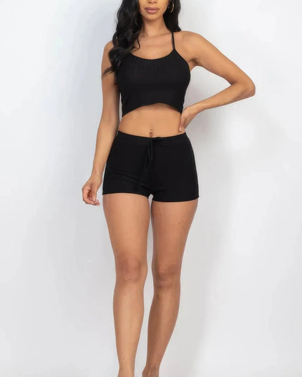 Ribbed Crop Cami Top & Shorts Set - ShopEasier