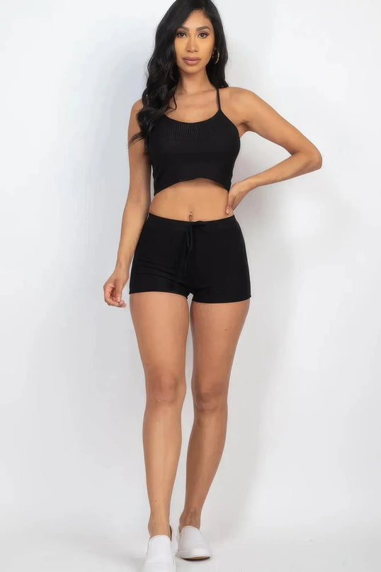 Ribbed Crop Cami Top & Shorts Set - ShopEasier