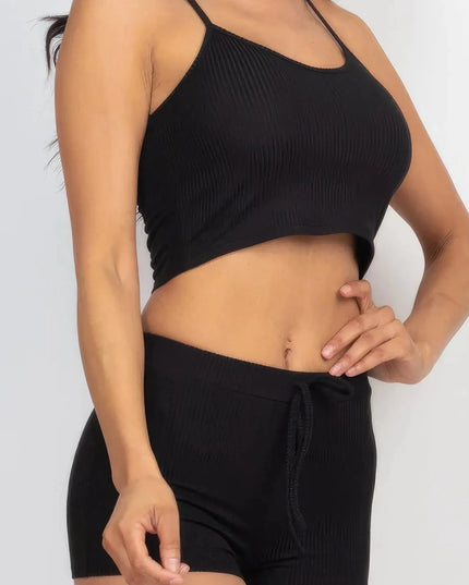 Ribbed Crop Cami Top & Shorts Set - ShopEasier