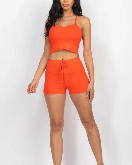 Ribbed Crop Cami Top & Shorts Set - ShopEasier