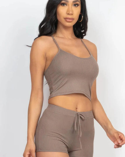 Ribbed Crop Cami Top & Shorts Set - ShopEasier