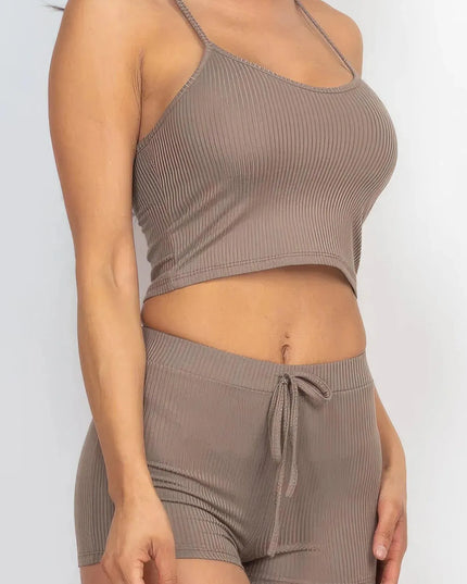 Ribbed Crop Cami Top & Shorts Set - ShopEasier