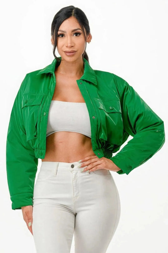 Shiny Puffer Bomber Jacket - ShopEasier