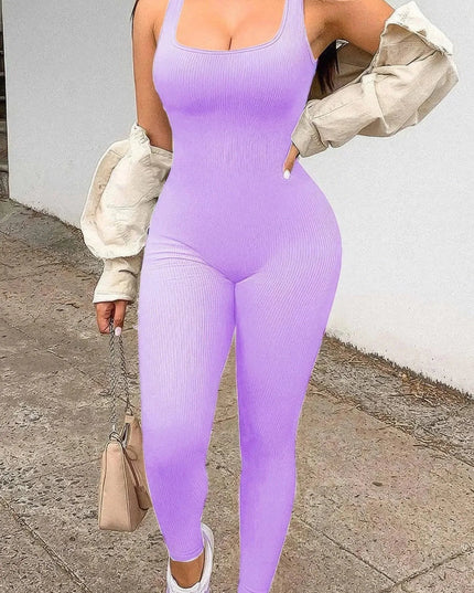 Seamless Ribbed Tank Jumpsuit - ShopEasier