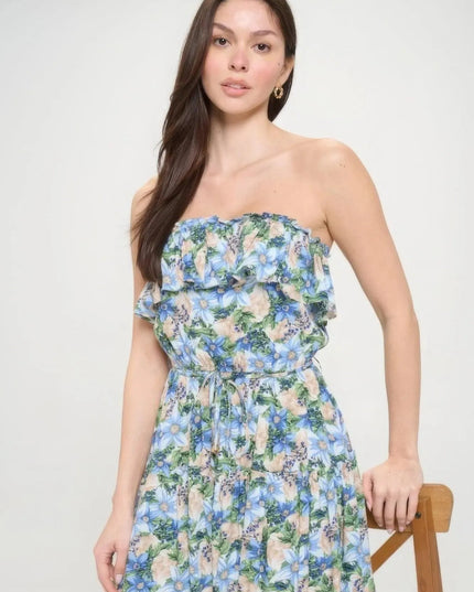 Berry Flower Ruffle Tube Top Mini Dress - ShopEasier