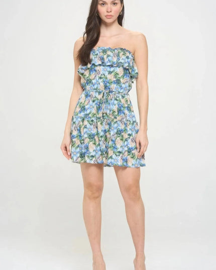 Berry Flower Ruffle Tube Top Mini Dress - ShopEasier