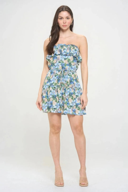 Berry Flower Ruffle Tube Top Mini Dress - ShopEasier