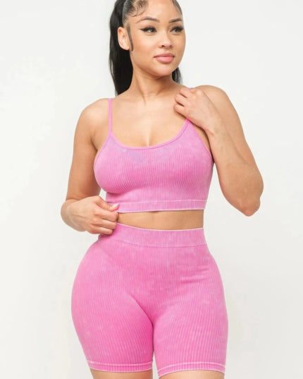 Washed Seamless Basic Tank Top And Shorts Set - ShopEasier