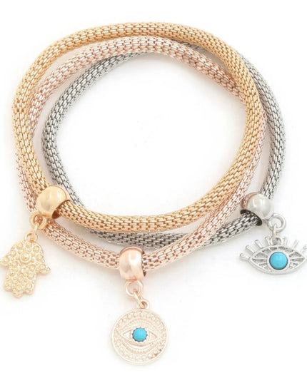 Evil Eye Hamsa Hand Charm Bracelet Set - ShopEasier