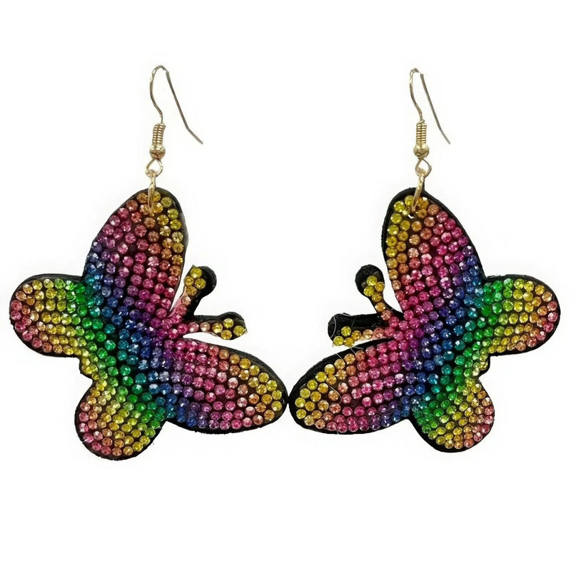 Rainbow Rhinestone Butterfly Dangle Earring - ShopEasier