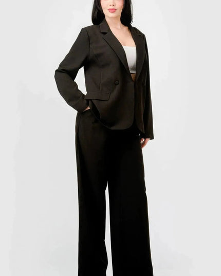 Luxe Stretch Woven Loose Fit Blazer And Wide Legs Pants Semi Formal Set - ShopEasier