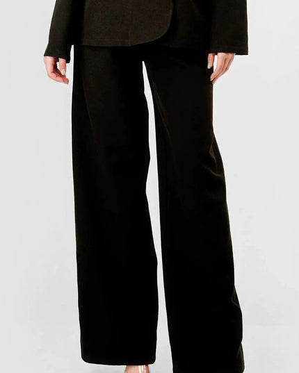 Luxe Stretch Woven Loose Fit Blazer And Wide Legs Pants Semi Formal Set - ShopEasier