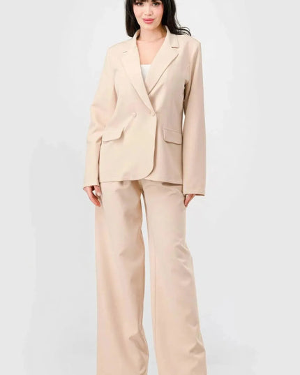 Luxe Stretch Woven Loose Fit Blazer And Wide Legs Pants Semi Formal Set - ShopEasier