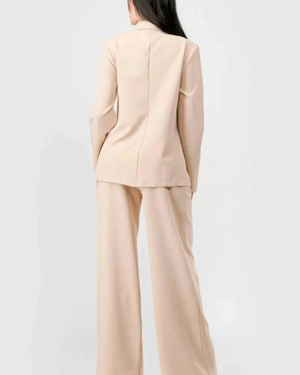 Luxe Stretch Woven Loose Fit Blazer And Wide Legs Pants Semi Formal Set - ShopEasier