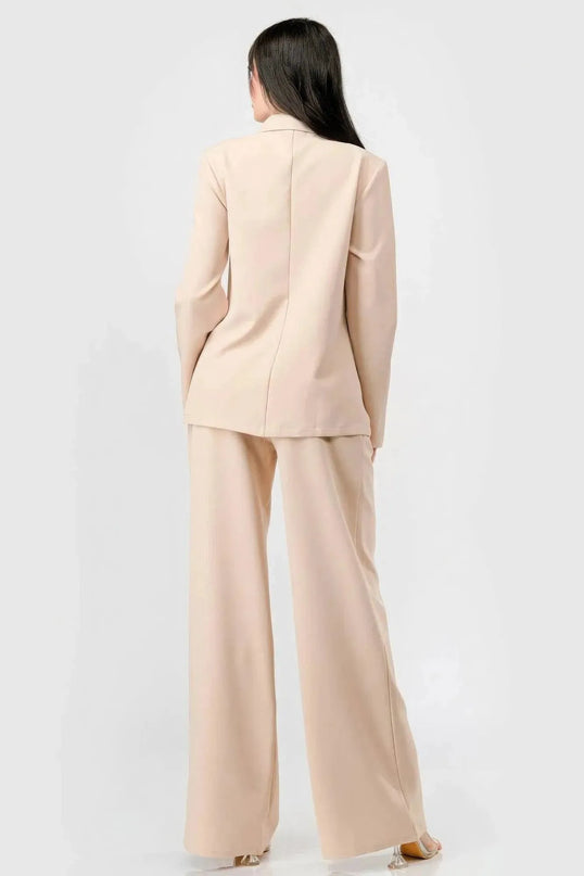 Luxe Stretch Woven Loose Fit Blazer And Wide Legs Pants Semi Formal Set - ShopEasier