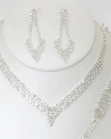 Rhinestone Necklace Earring Bracelet Set - ShopEasier