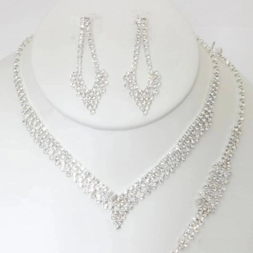 Rhinestone Necklace Earring Bracelet Set - ShopEasier