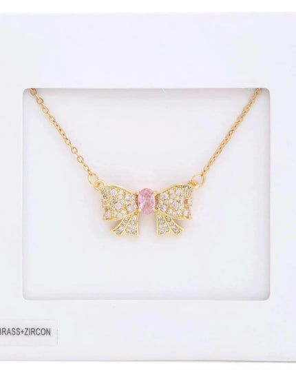 Rhinestone Bow Metal Necklace - ShopEasier