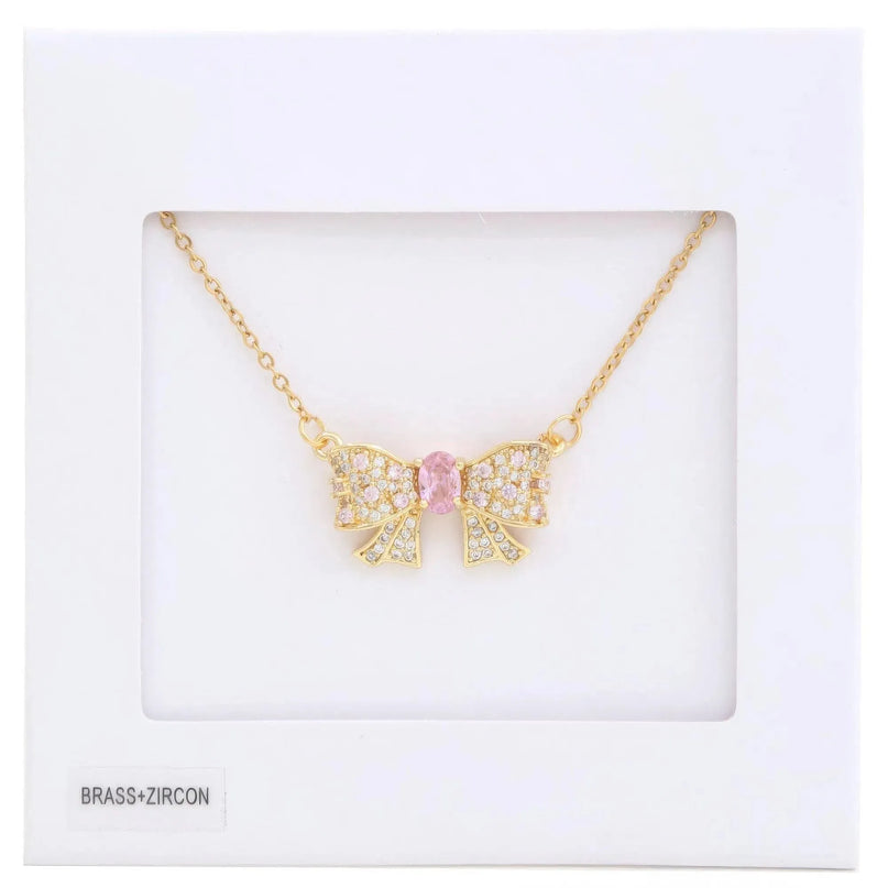 Rhinestone Bow Metal Necklace - ShopEasier