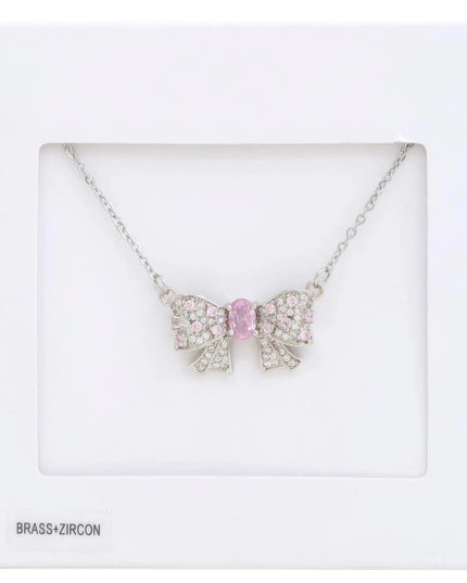 Rhinestone Bow Metal Necklace - ShopEasier