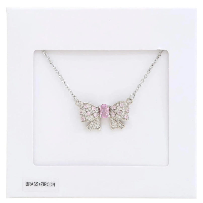 Rhinestone Bow Metal Necklace - ShopEasier