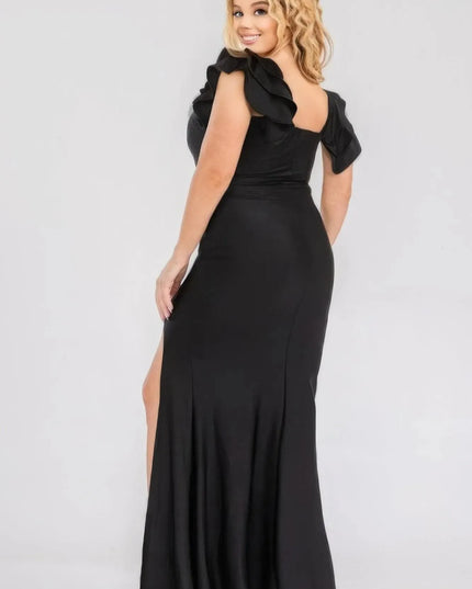 Plus Satin Strech Ruffle Party Maxi Dress