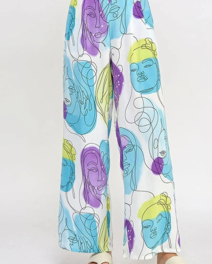 Printed Wide Leg Pant With Elastic Back - ShopEasier