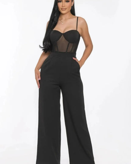 Mesh Insert Cup Wide Leg Jumpsuit - ShopEasier