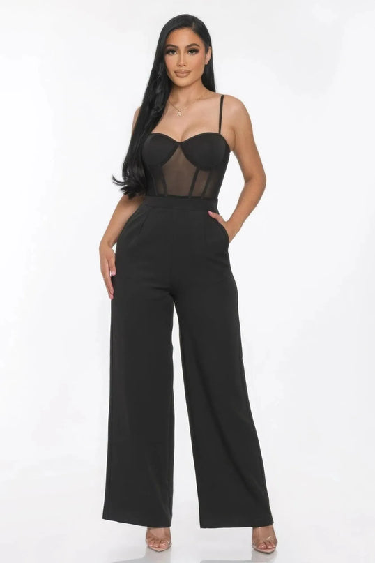 Mesh Insert Cup Wide Leg Jumpsuit - ShopEasier