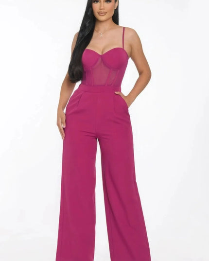 Mesh Insert Cup Wide Leg Jumpsuit - ShopEasier