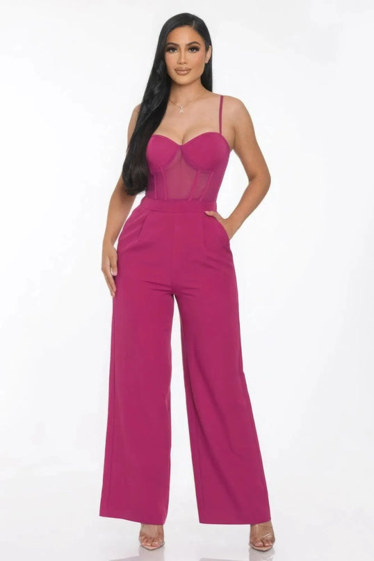 Mesh Insert Cup Wide Leg Jumpsuit - ShopEasier