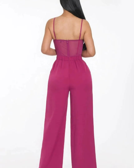 Mesh Insert Cup Wide Leg Jumpsuit - ShopEasier