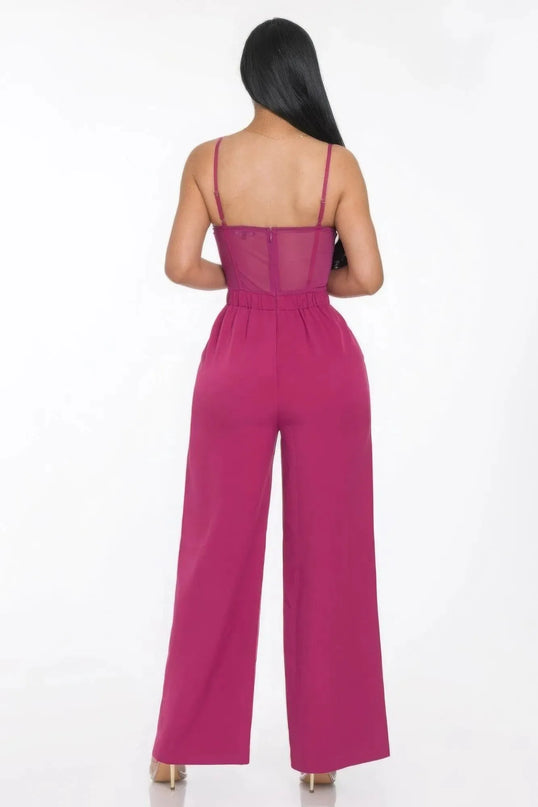 Mesh Insert Cup Wide Leg Jumpsuit - ShopEasier