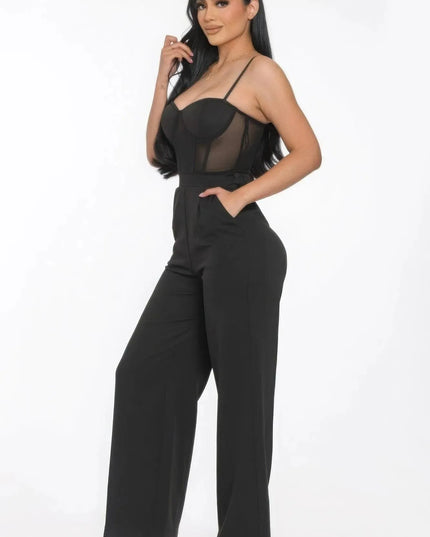 Mesh Insert Cup Wide Leg Jumpsuit - ShopEasier