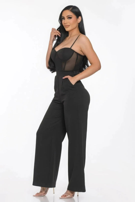 Mesh Insert Cup Wide Leg Jumpsuit - ShopEasier