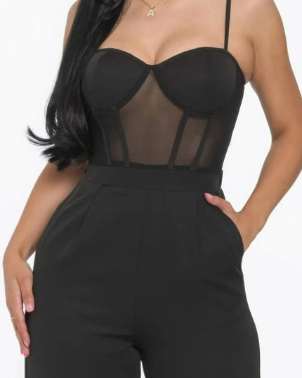 Mesh Insert Cup Wide Leg Jumpsuit - ShopEasier