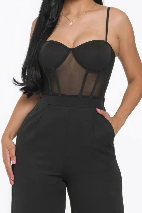 Mesh Insert Cup Wide Leg Jumpsuit - ShopEasier