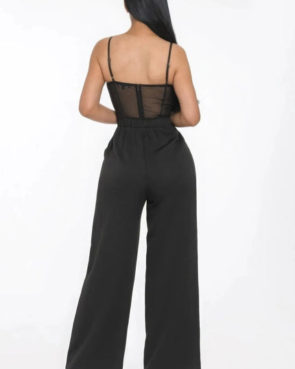 Mesh Insert Cup Wide Leg Jumpsuit - ShopEasier