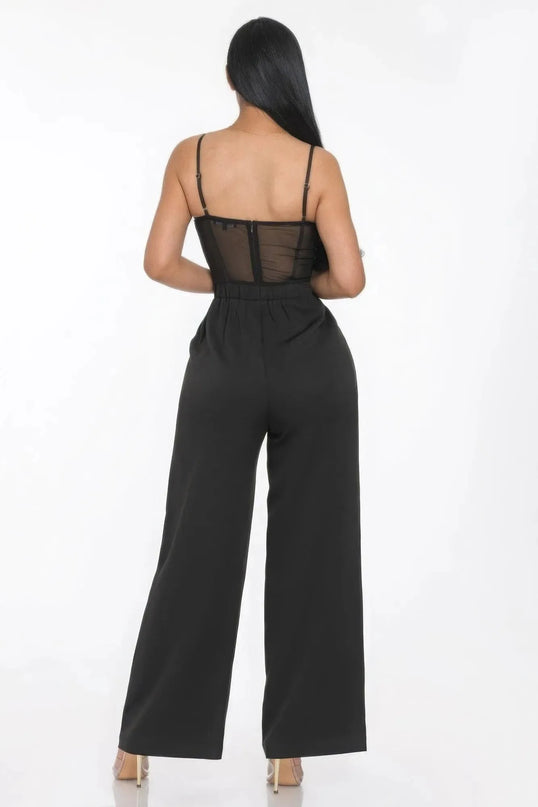 Mesh Insert Cup Wide Leg Jumpsuit - ShopEasier