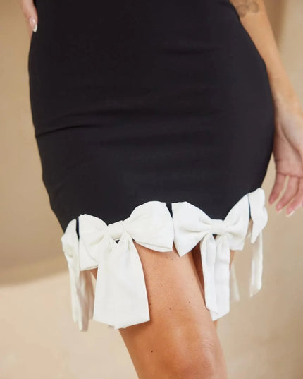 Blk N Wht Combination Bow Bottom Dress - ShopEasier