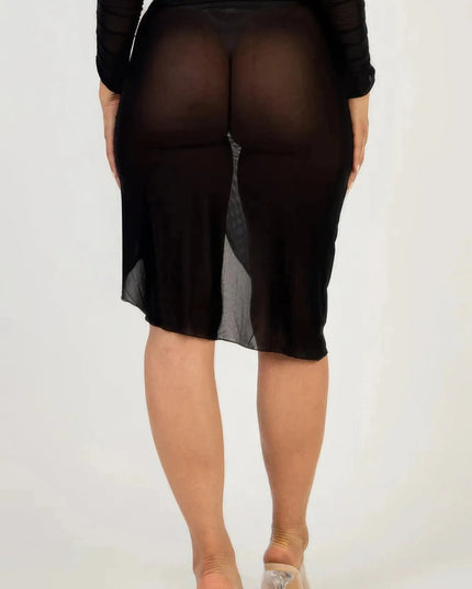 Sexy Sheer Mesh Drawstring Ruched Skirt - ShopEasier