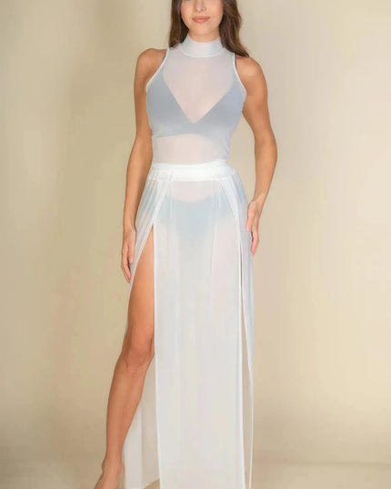 High Split Mesh Sheer Maxi Skirt - ShopEasier