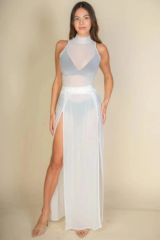 High Split Mesh Sheer Maxi Skirt - ShopEasier